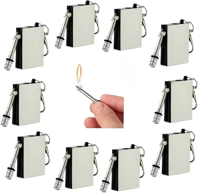 10 Pcs of Emergency Survival Camping Fire Starter Set, Forever Lighter, Flint Metal Match, Waterproof Keychain Permanent Match, Unlimited Waterproof Stick