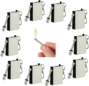 10 Pcs of Emergency Survival Camping Fire Starter Set, Forever Lighter, Flint Metal Match, Waterproof Keychain Permanent Match, Unlimited Waterproof Stick