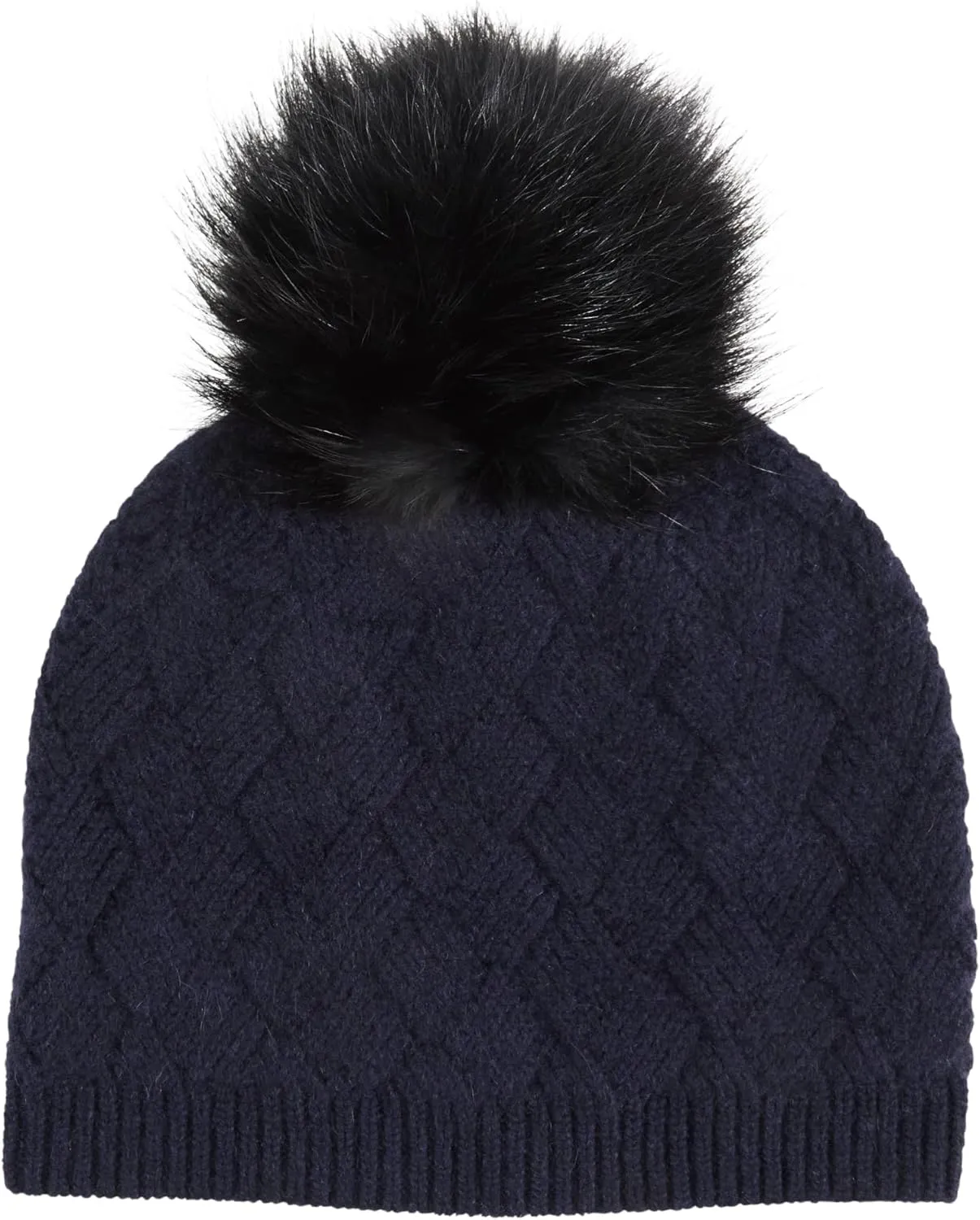 100% Real Cashmere Hat with Genuine Fox Fur Pom Pom – Ultra-Soft Knit Luxury Beanie for Women, One Size Cashmere
