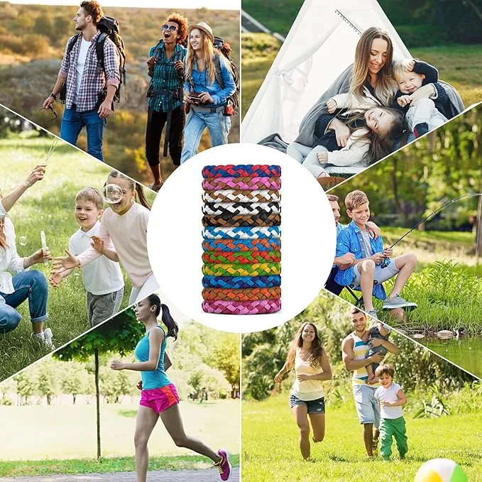 12 Pack Mosquito Repellent Bracelets, DEET-Free, Individually Wrapped PU Leather Insect & Bug Repellent Wrist Bands for Kids & Adults