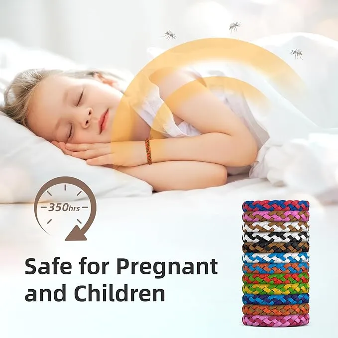 12 Pack Mosquito Repellent Bracelets, DEET-Free, Individually Wrapped PU Leather Insect & Bug Repellent Wrist Bands for Kids & Adults