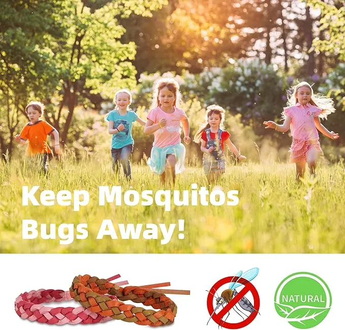 12 Pack Mosquito Repellent Bracelets, DEET-Free, Individually Wrapped PU Leather Insect & Bug Repellent Wrist Bands for Kids & Adults