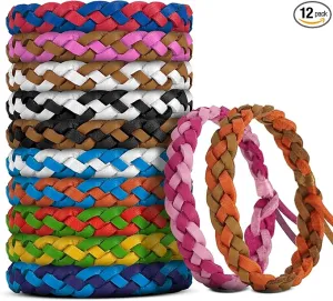 12 Pack Mosquito Repellent Bracelets, DEET-Free, Individually Wrapped PU Leather Insect & Bug Repellent Wrist Bands for Kids & Adults