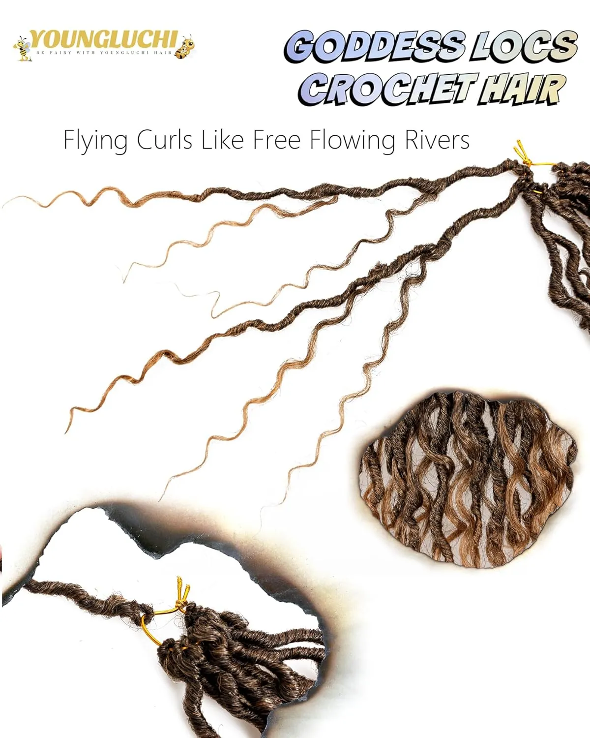 14 Inch 8 Packs Goddess Faux Locs Crochet Hair for Black Women-Ombre Blonde,Soft River Locs,Curly Faux Locs With Bohemian Curly Branch,Pre Looped Synthetic Braiding Hair Extensions (14"-8P,T1B/27)