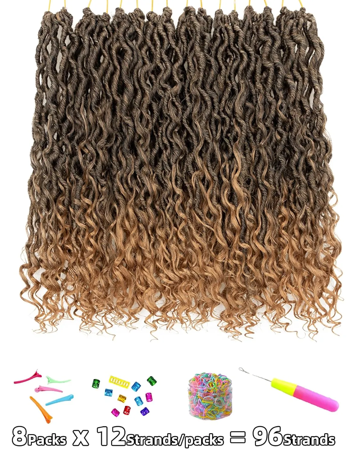14 Inch 8 Packs Goddess Faux Locs Crochet Hair for Black Women-Ombre Blonde,Soft River Locs,Curly Faux Locs With Bohemian Curly Branch,Pre Looped Synthetic Braiding Hair Extensions (14"-8P,T1B/27)