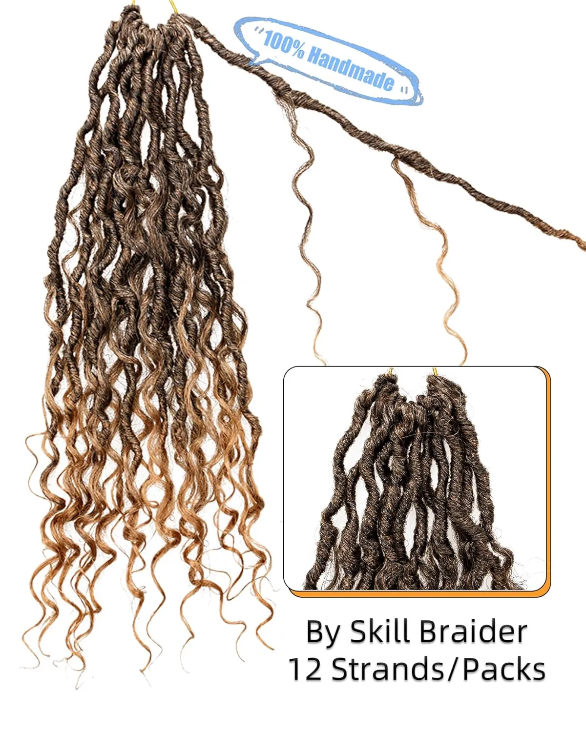 14 Inch 8 Packs Goddess Faux Locs Crochet Hair for Black Women-Ombre Blonde,Soft River Locs,Curly Faux Locs With Bohemian Curly Branch,Pre Looped Synthetic Braiding Hair Extensions (14"-8P,T1B/27)