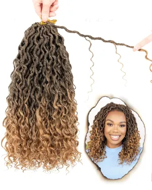 14 Inch 8 Packs Goddess Faux Locs Crochet Hair for Black Women-Ombre Blonde,Soft River Locs,Curly Faux Locs With Bohemian Curly Branch,Pre Looped Synthetic Braiding Hair Extensions (14"-8P,T1B/27)