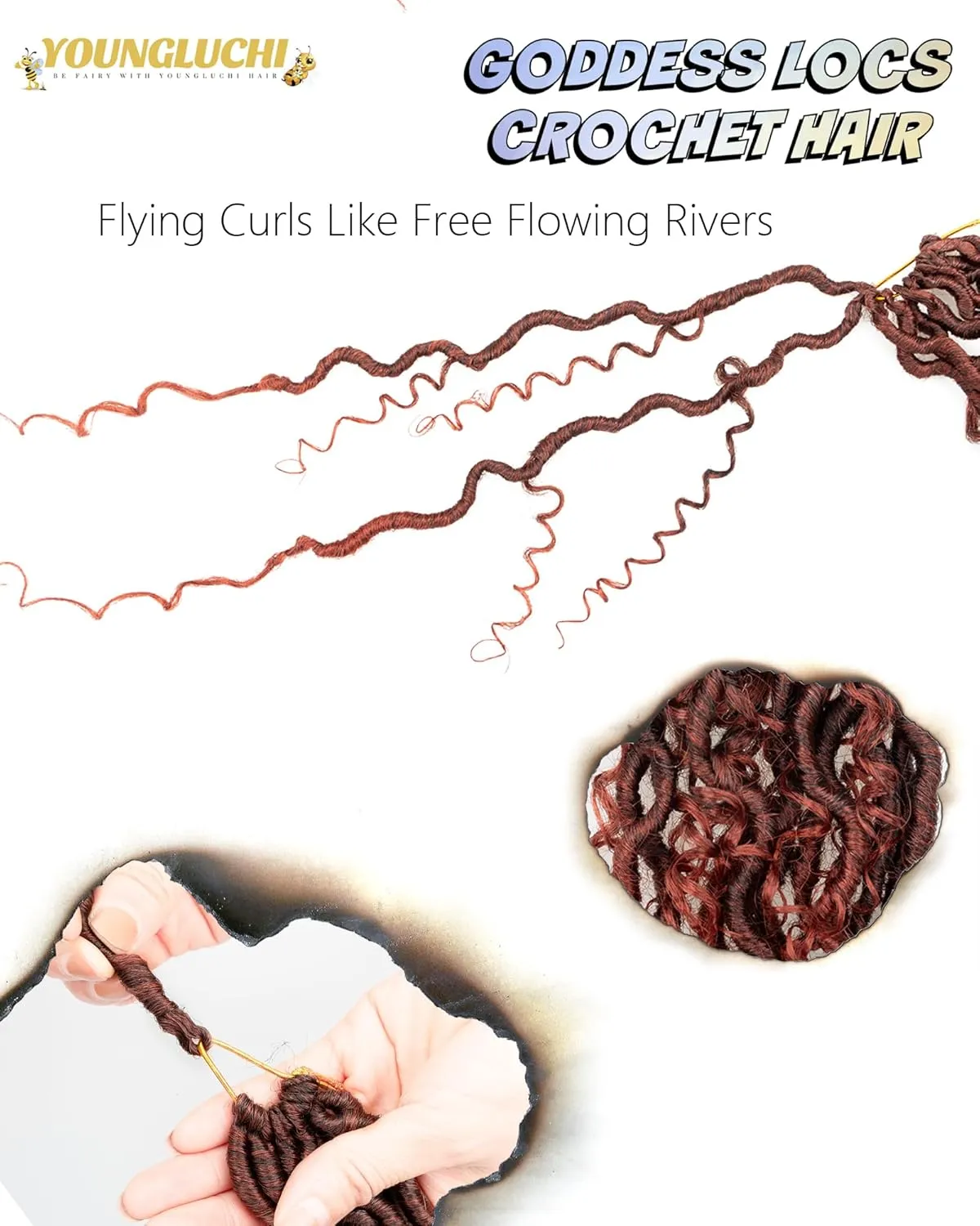 14 Inch 8 Packs Goddess Faux Locs Crochet Hair for Black Women-Ombre Ginger,Soft River Locs,Curly Faux Locs With Bohemian Curly Branch,Pre Looped Synthetic Braiding Hair Extensions(14"-8P,T1B/350)