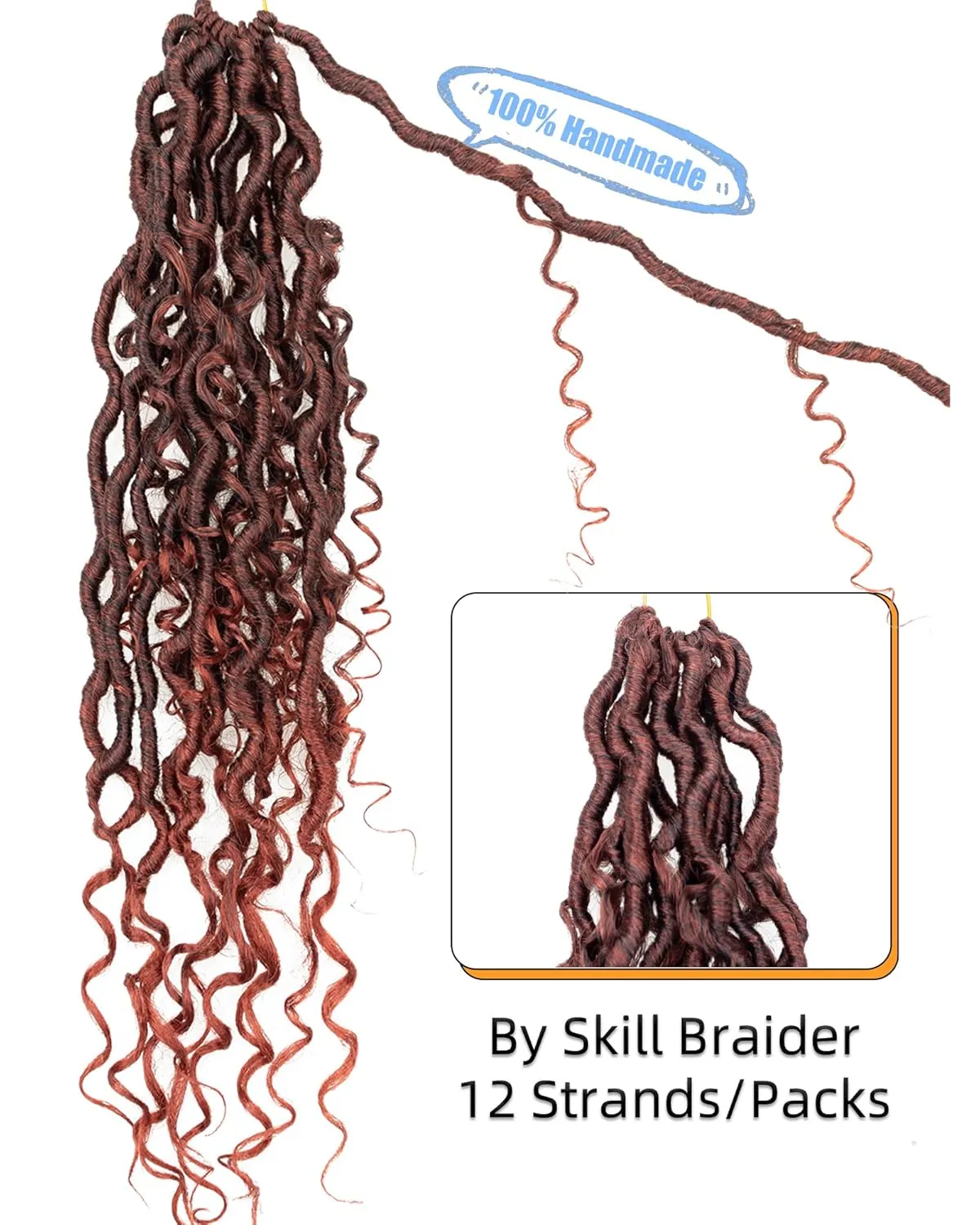 14 Inch 8 Packs Goddess Faux Locs Crochet Hair for Black Women-Ombre Ginger,Soft River Locs,Curly Faux Locs With Bohemian Curly Branch,Pre Looped Synthetic Braiding Hair Extensions(14"-8P,T1B/350)