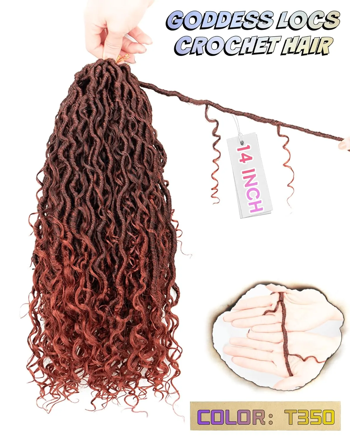 14 Inch 8 Packs Goddess Faux Locs Crochet Hair for Black Women-Ombre Ginger,Soft River Locs,Curly Faux Locs With Bohemian Curly Branch,Pre Looped Synthetic Braiding Hair Extensions(14"-8P,T1B/350)