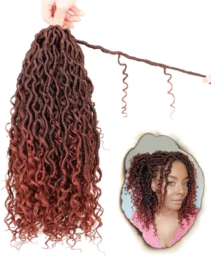 14 Inch 8 Packs Goddess Faux Locs Crochet Hair for Black Women-Ombre Ginger,Soft River Locs,Curly Faux Locs With Bohemian Curly Branch,Pre Looped Synthetic Braiding Hair Extensions(14"-8P,T1B/350)