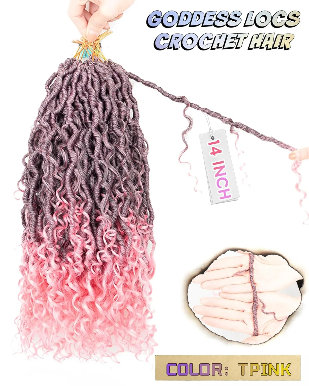 14 Inch 8 Packs Goddess Faux Locs Crochet Hair for Black Women-Ombre Pink,Soft River Locs,Curly Faux Locs With Bohemian Curly Branch,Pre Looped Synthetic Braiding Hair Extensions(14"-8P,T1B/PINK)
