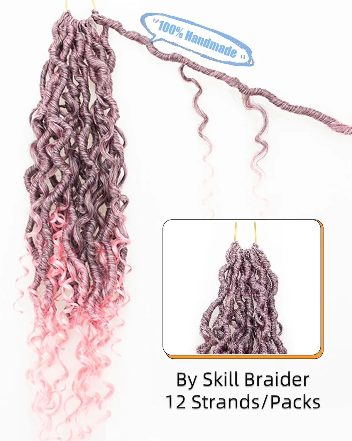 14 Inch 8 Packs Goddess Faux Locs Crochet Hair for Black Women-Ombre Pink,Soft River Locs,Curly Faux Locs With Bohemian Curly Branch,Pre Looped Synthetic Braiding Hair Extensions(14"-8P,T1B/PINK)