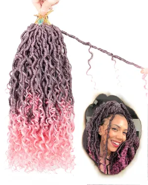 14 Inch 8 Packs Goddess Faux Locs Crochet Hair for Black Women-Ombre Pink,Soft River Locs,Curly Faux Locs With Bohemian Curly Branch,Pre Looped Synthetic Braiding Hair Extensions(14"-8P,T1B/PINK)