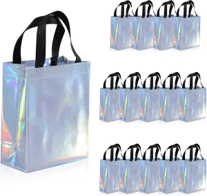 15Pcs Gift Bags Medium Size,Party Favor Bags With Handles, Iridescent Reusable Shopping For Wedding Favors,Bachelorette Party,Birthday,Shopping, Mother's Day Gift 8x4x10