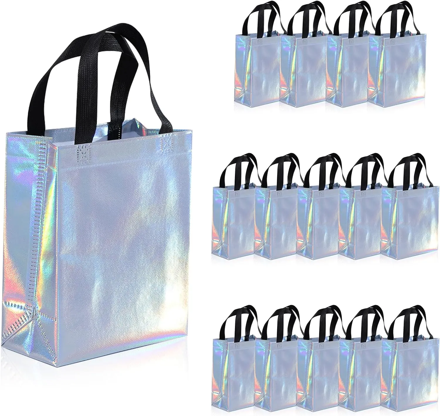15Pcs Gift Bags Medium Size,Party Favor Bags With Handles, Iridescent Reusable Shopping For Wedding Favors,Bachelorette Party,Birthday,Shopping, Mother's Day Gift 8x4x10
