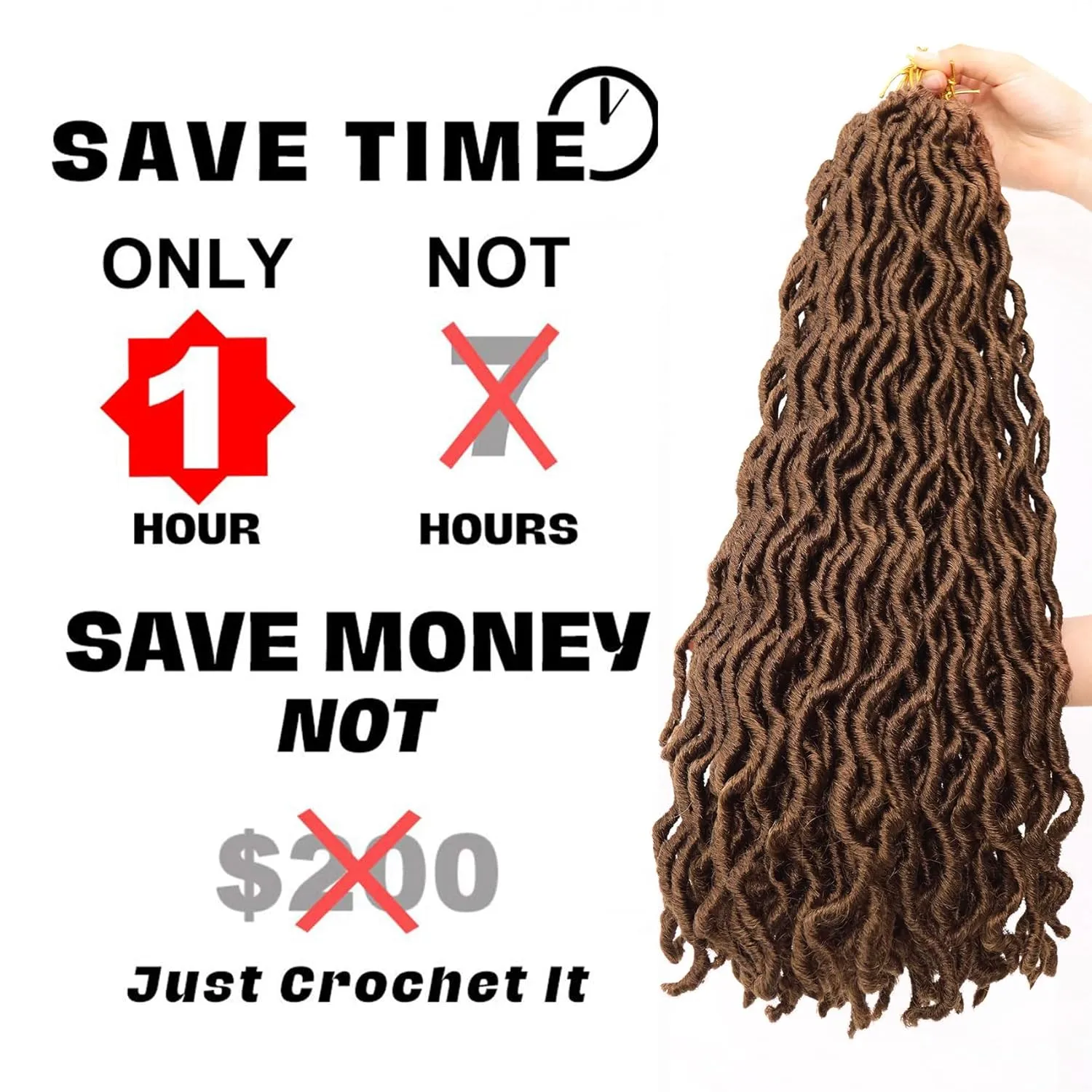 18 Inch Brown Goddess Faux locs Crochet Hair 6 Packs Soft Gypsy Locs Wavy Crochet Braids Dreadlocks 3 Tone Curly Wavy Twist Braiding Hair Extensions African Roots Braid, 30#
