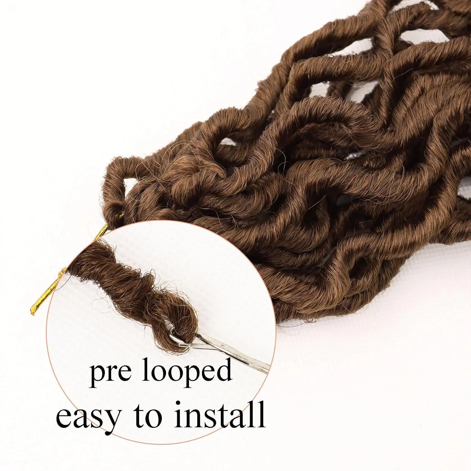 18 Inch Brown Goddess Faux locs Crochet Hair 6 Packs Soft Gypsy Locs Wavy Crochet Braids Dreadlocks 3 Tone Curly Wavy Twist Braiding Hair Extensions African Roots Braid, 30#