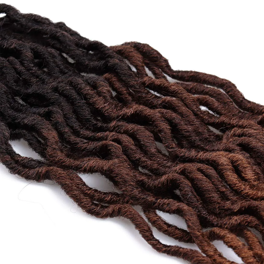 18 Inch Goddess Faux locs Crochet Hair 6 Packs/Lot Soft Gypsy Locs Wavy Crochet Braids Dreadlocks 3Tone Curly Wavy Twist Braiding Hair Extensions African Roots Braid（# 1B/4/30#)