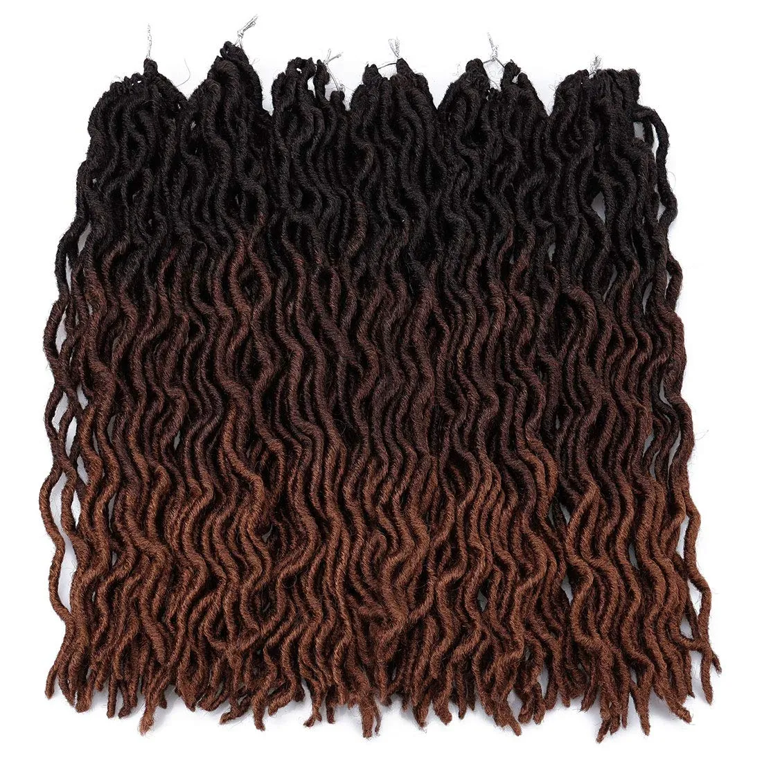 18 Inch Goddess Faux locs Crochet Hair 6 Packs/Lot Soft Gypsy Locs Wavy Crochet Braids Dreadlocks 3Tone Curly Wavy Twist Braiding Hair Extensions African Roots Braid（# 1B/4/30#)