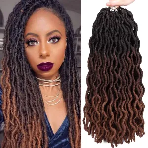 18 Inch Goddess Faux locs Crochet Hair 6 Packs/Lot Soft Gypsy Locs Wavy Crochet Braids Dreadlocks 3Tone Curly Wavy Twist Braiding Hair Extensions African Roots Braid（# 1B/4/30#)
