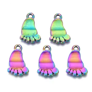 18x11.5mm, Rainbow Alloy Footprints Charms MultiColor