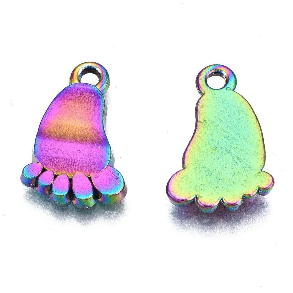 18x11.5mm, Rainbow Alloy Footprints Charms MultiColor