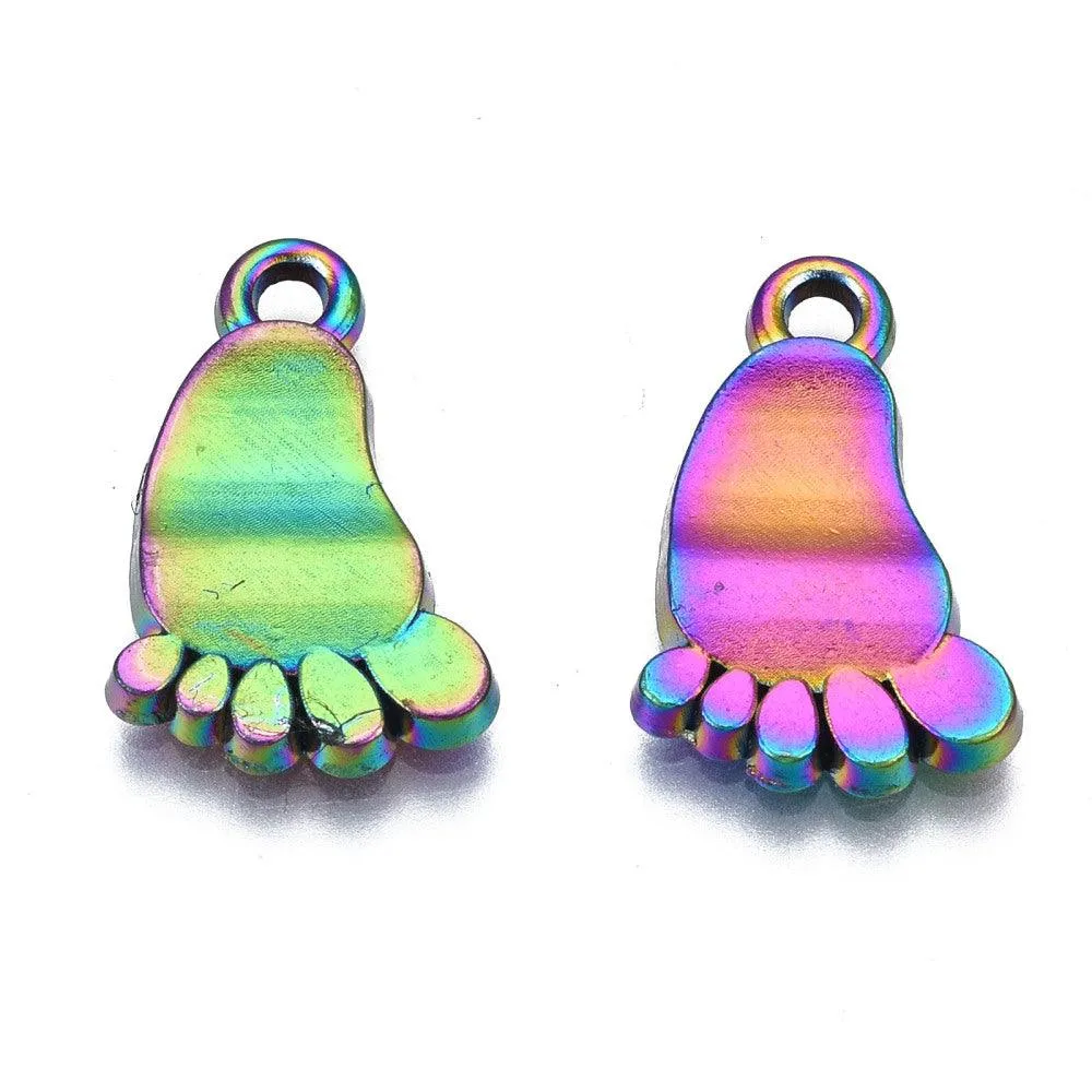 18x11.5mm, Rainbow Alloy Footprints Charms MultiColor