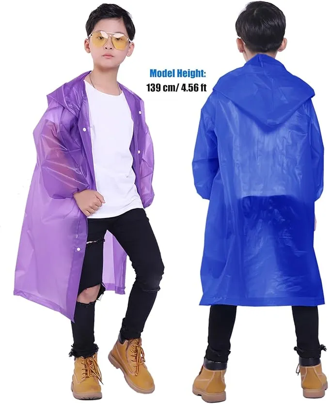 2 Pack Rain Ponchos for Kids, Reusable Kids Rain Jacket with Hood Waterproof Raincoats for Boys and Girls