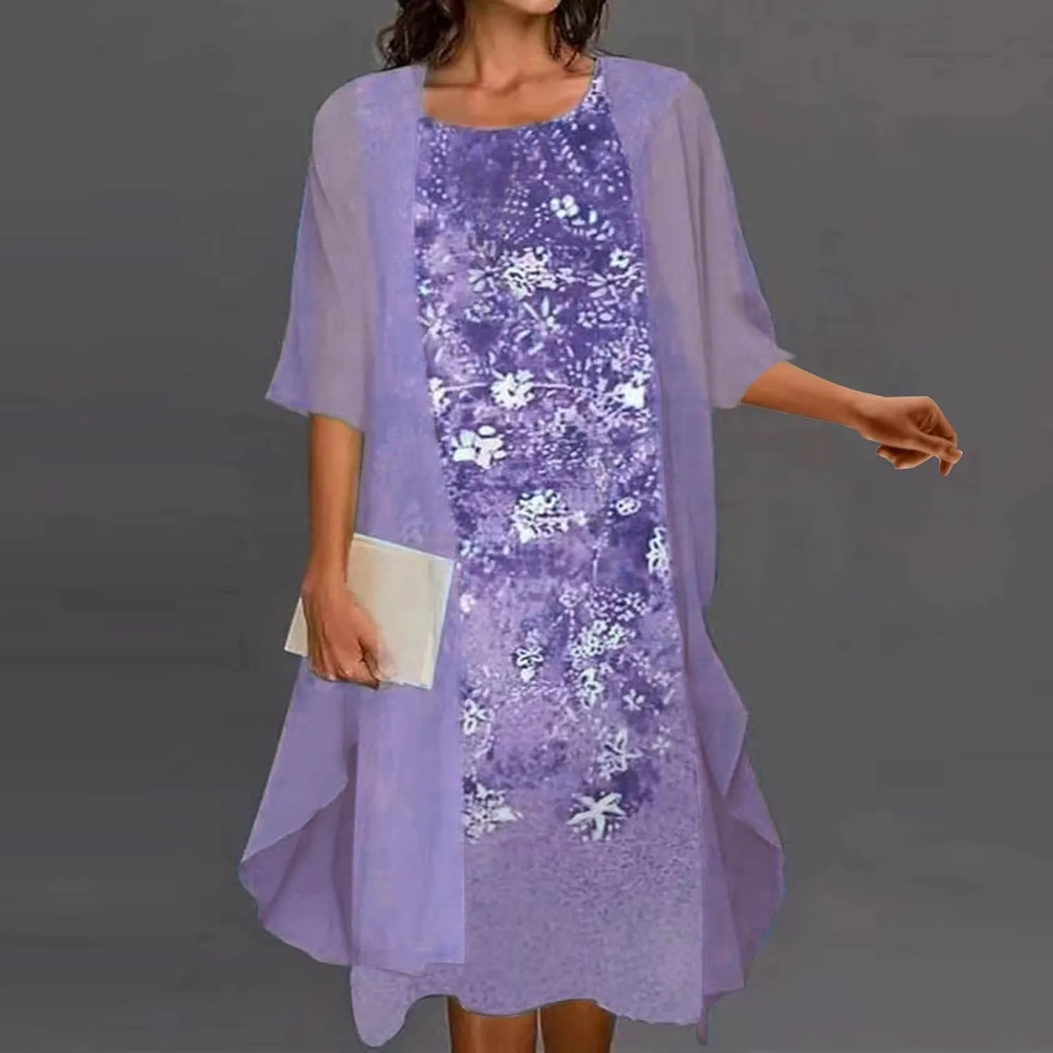 2 Pieces Mother of The Bride Dresses for Wedding with Jacket Knee Length Lace Applique Wedding Guest Dresses for Women