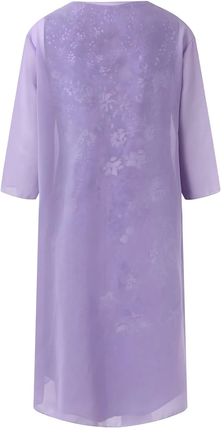 2 Pieces Mother of The Bride Dresses for Wedding with Jacket Knee Length Lace Applique Wedding Guest Dresses for Women