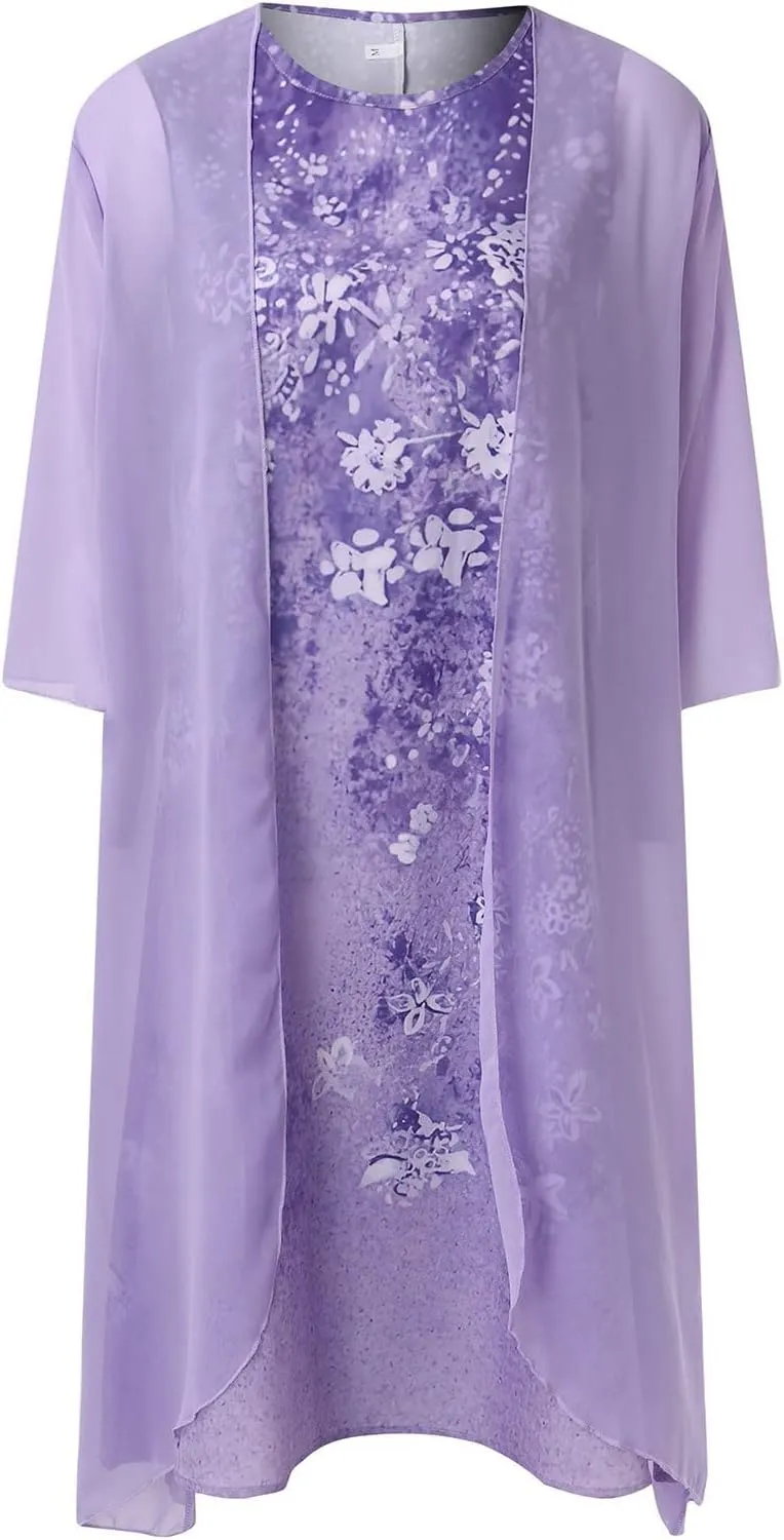 2 Pieces Mother of The Bride Dresses for Wedding with Jacket Knee Length Lace Applique Wedding Guest Dresses for Women