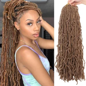 24 Inch 7 Packs/Lot New Faux Locs Crochet Hair Pre-Looped Light Brown Soft Locs Crochet Twist Braiding Hair Synthetic Goddess Locs Curly Wavy Crochet Braids Hair for Black Women (24 Inch, 27#)
