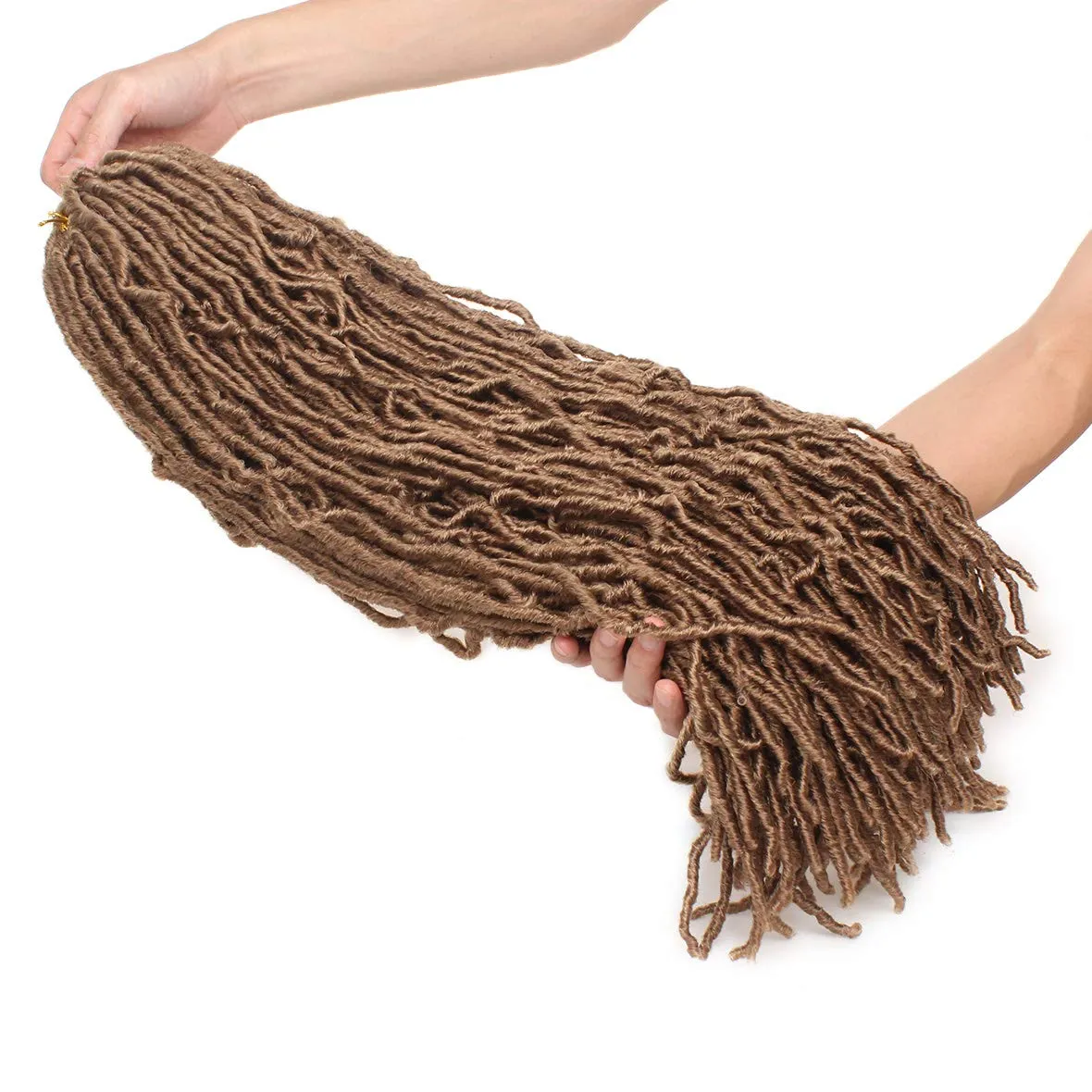 24 Inch 7 Packs/Lot New Faux Locs Crochet Hair Pre-Looped Light Brown Soft Locs Crochet Twist Braiding Hair Synthetic Goddess Locs Curly Wavy Crochet Braids Hair for Black Women (24 Inch, 27#)