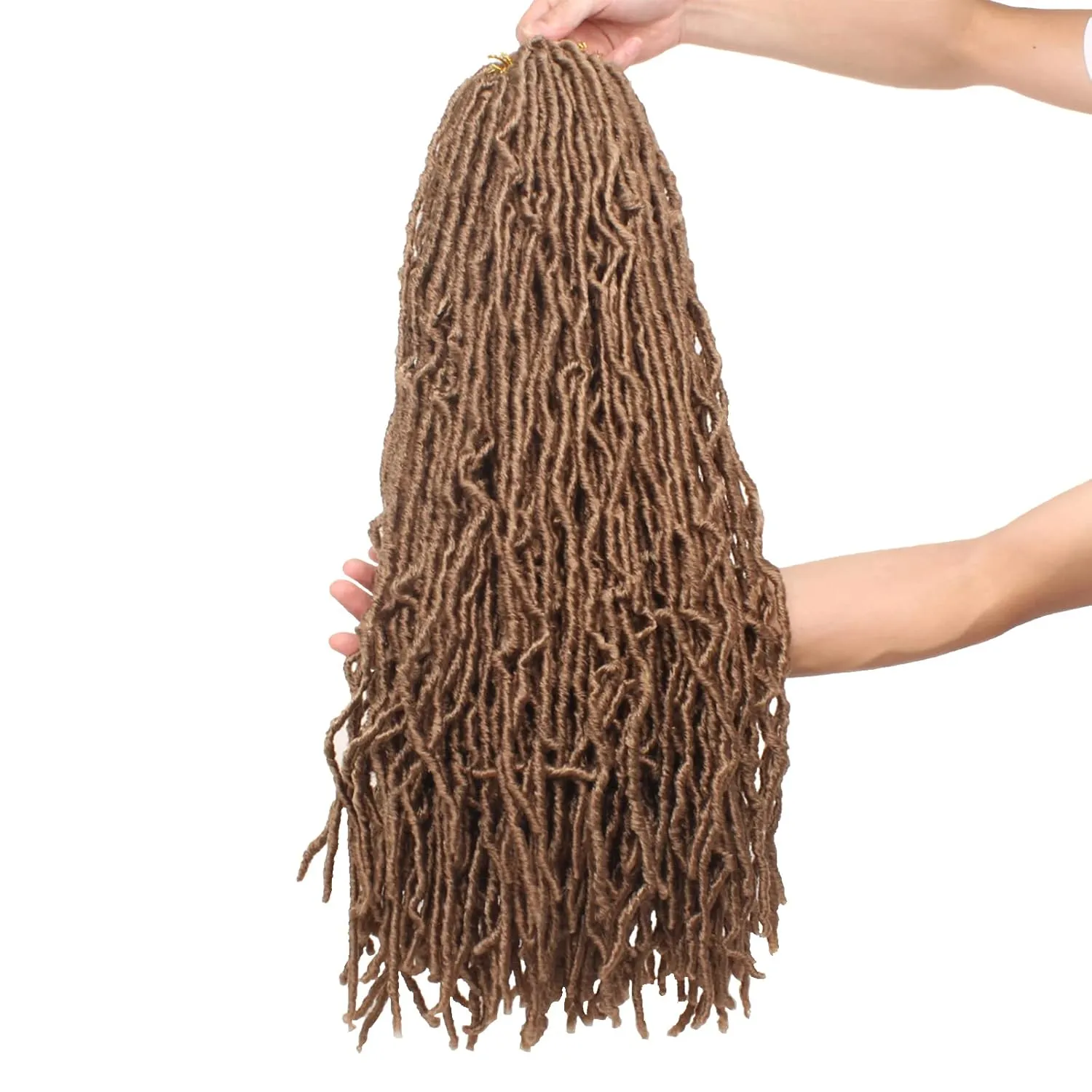 24 Inch 7 Packs/Lot New Faux Locs Crochet Hair Pre-Looped Light Brown Soft Locs Crochet Twist Braiding Hair Synthetic Goddess Locs Curly Wavy Crochet Braids Hair for Black Women (24 Inch, 27#)