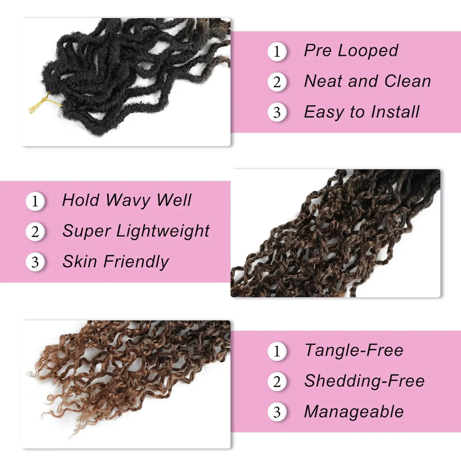 24 Inch Pre-looped Goddess Locs Crochet Hair Ombre Faux Locs Crochet Hair for Women Crochet Soft Hair 7 Packs Synthetic Bohemian Curly Senegalese Twist for Women Girls(#1B/4/30)