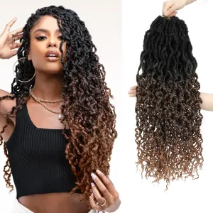 24 Inch Pre-looped Goddess Locs Crochet Hair Ombre Faux Locs Crochet Hair for Women Crochet Soft Hair 7 Packs Synthetic Bohemian Curly Senegalese Twist for Women Girls(#1B/4/30)