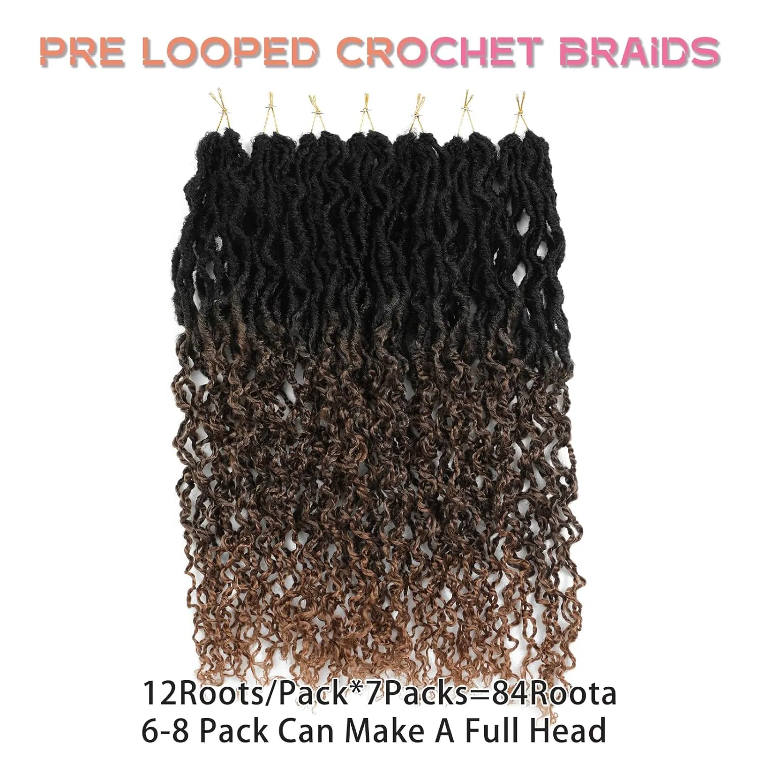 24 Inch Pre-looped Goddess Locs Crochet Hair Ombre Faux Locs Crochet Hair for Women Crochet Soft Hair 7 Packs Synthetic Bohemian Curly Senegalese Twist for Women Girls(#1B/4/30)
