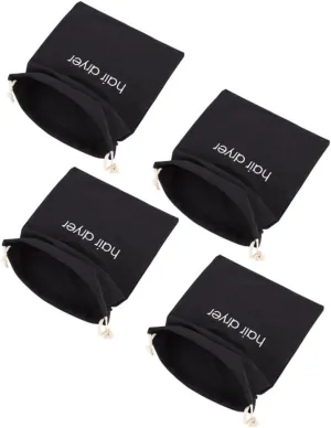 4Pcs Portable Hair Dryer Storage Bags Drawstring Organizers for Travel Lightweight and Durable Hair Dryer Carriers for Hotels and Home Use Embroidered Canvas