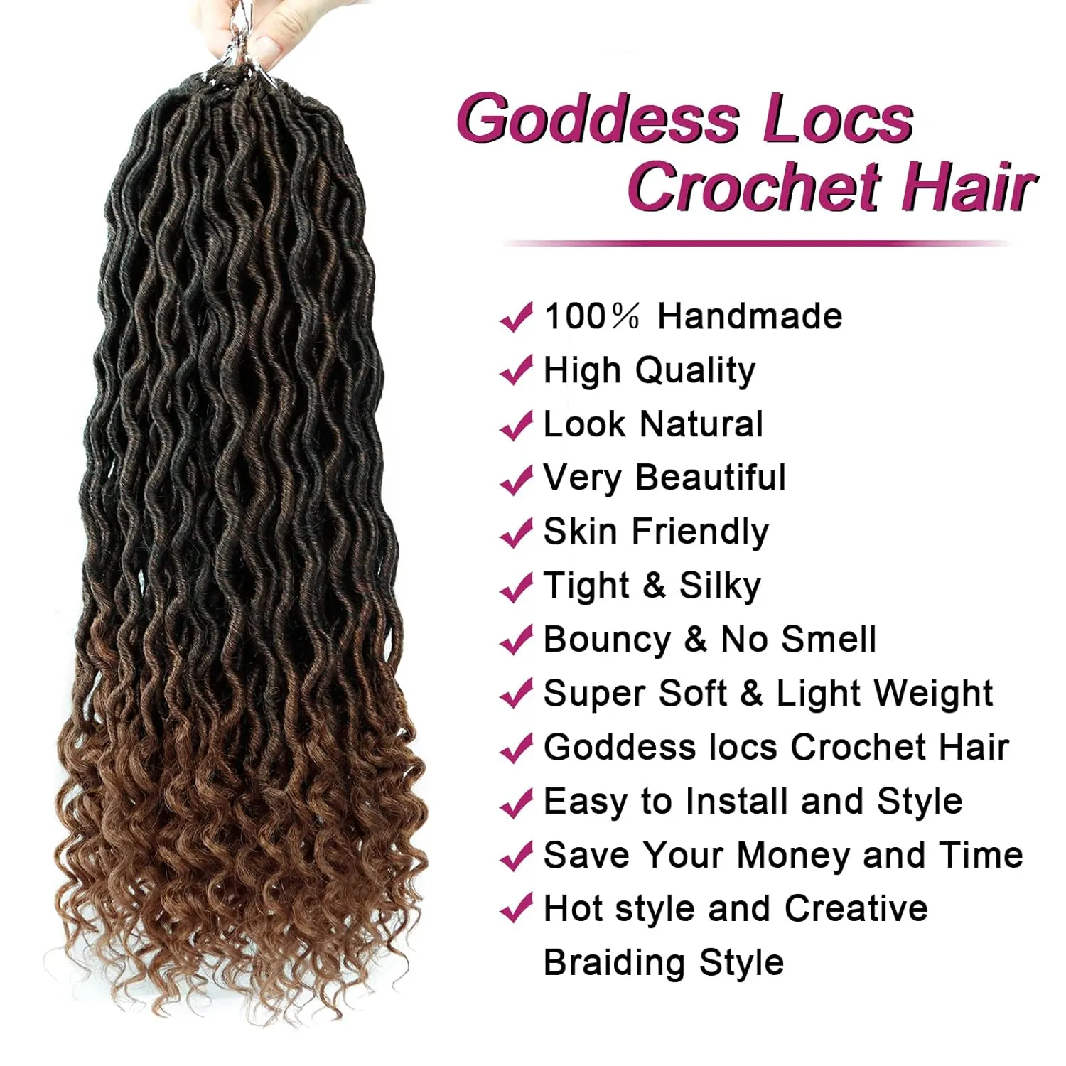 6 Packs Goddess Faux Locs Crochet Hair 20 Inch Wavy Faux Locs Braiding Hair with Curly Ends Soft Goddess Locs Synthetic Braids Hair Extensions(20Inch, 1B/30#)