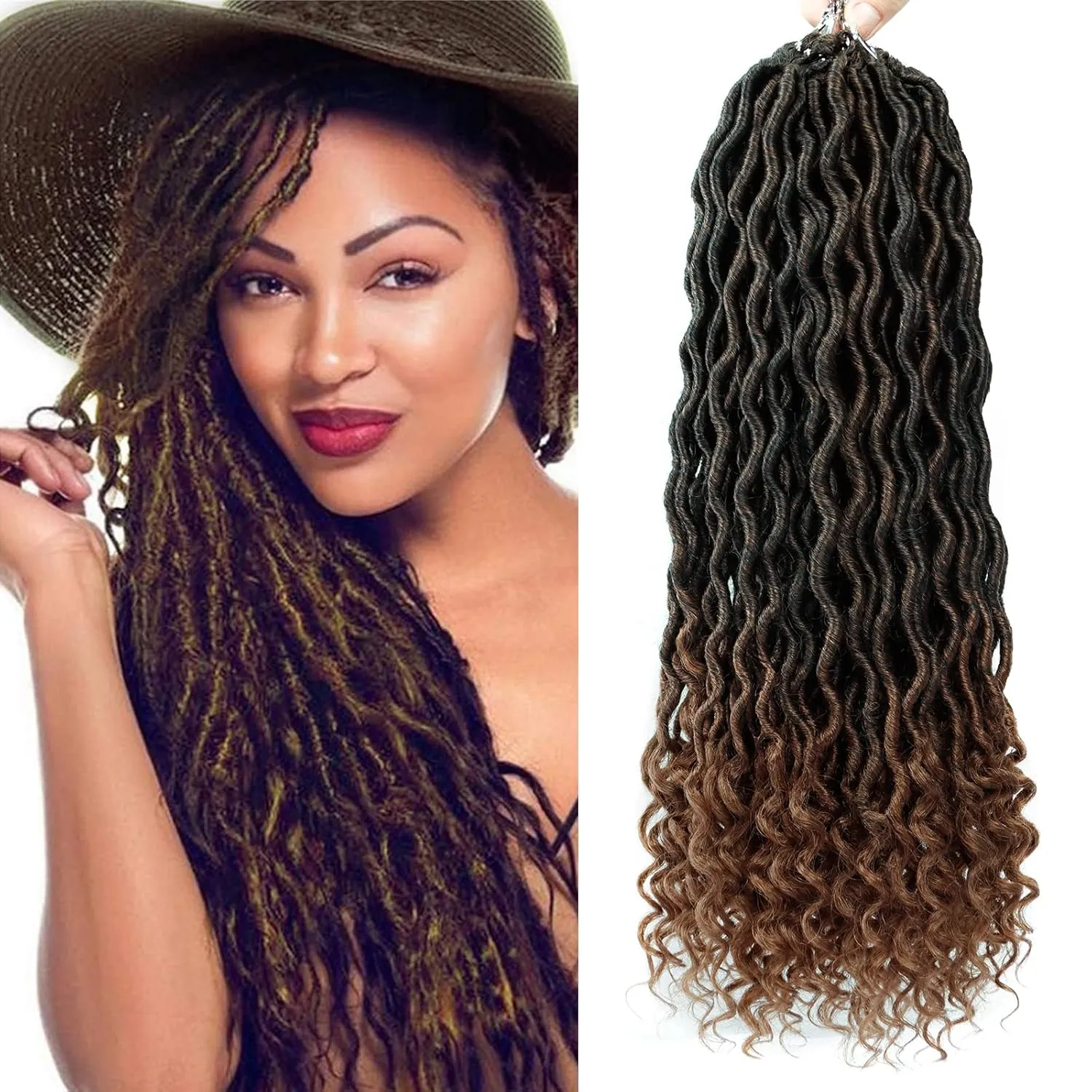 6 Packs Goddess Faux Locs Crochet Hair 20 Inch Wavy Faux Locs Braiding Hair with Curly Ends Soft Goddess Locs Synthetic Braids Hair Extensions(20Inch, 1B/30#)
