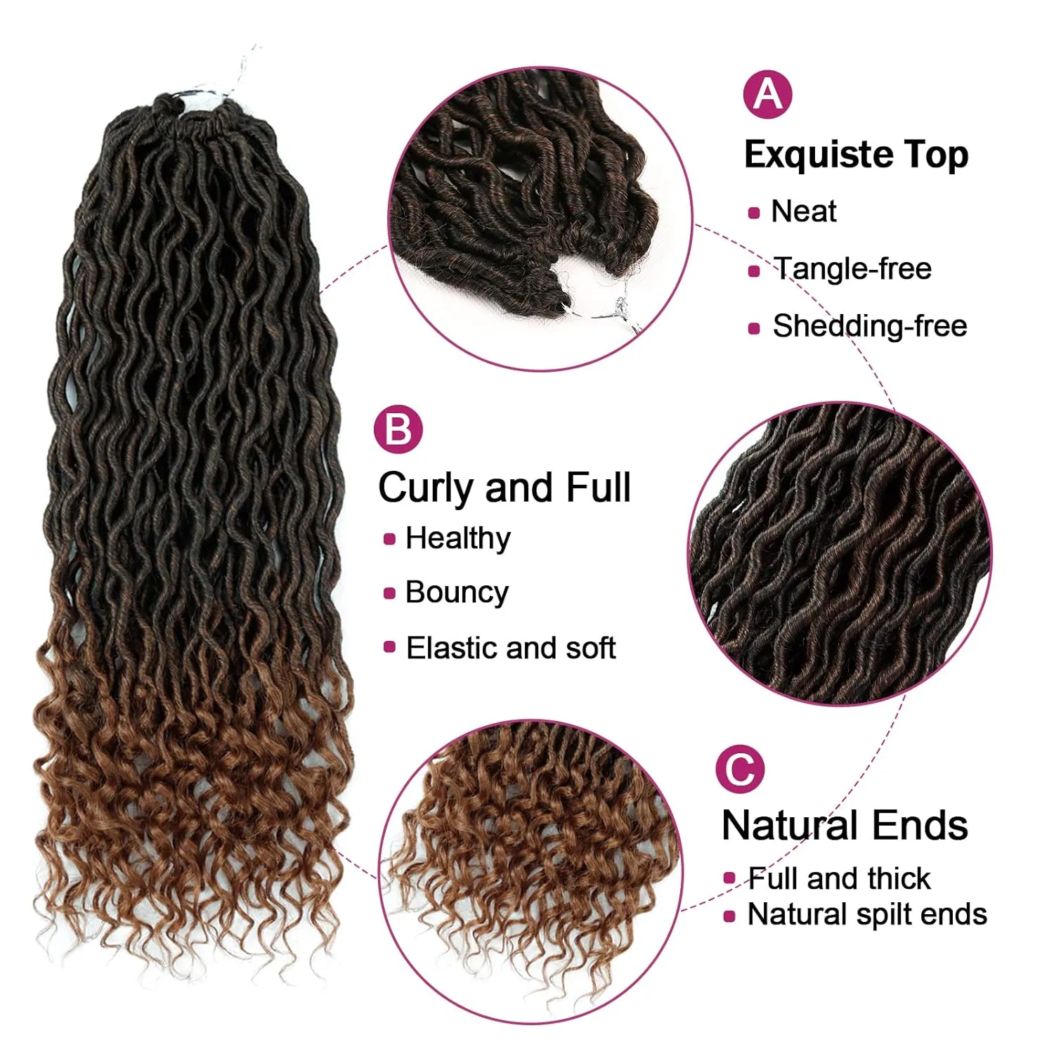 6 Packs Goddess Faux Locs Crochet Hair 20 Inch Wavy Faux Locs Braiding Hair with Curly Ends Soft Goddess Locs Synthetic Braids Hair Extensions(20Inch, 1B/30#)