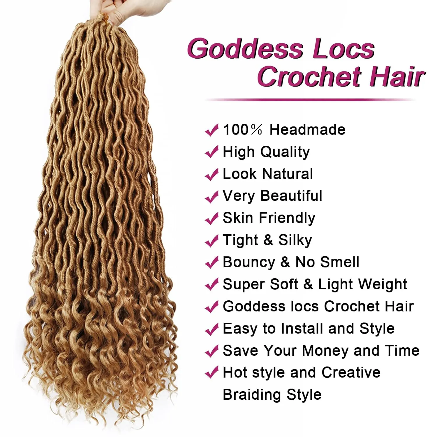 6 Packs Goddess Locs Crochet Hair 20 Inch Faux Locs Crochet Hair with Curly Ends, Crochet Pre looped Hair Brown Deep Wave Synthetic Braids Hair Extensions (20Inch, 27#)