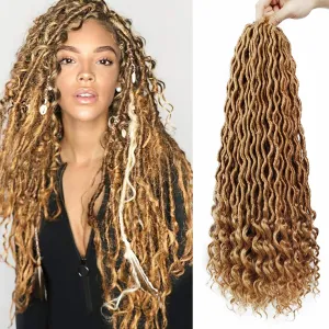 6 Packs Goddess Locs Crochet Hair 20 Inch Faux Locs Crochet Hair with Curly Ends, Crochet Pre looped Hair Brown Deep Wave Synthetic Braids Hair Extensions (20Inch, 27#)