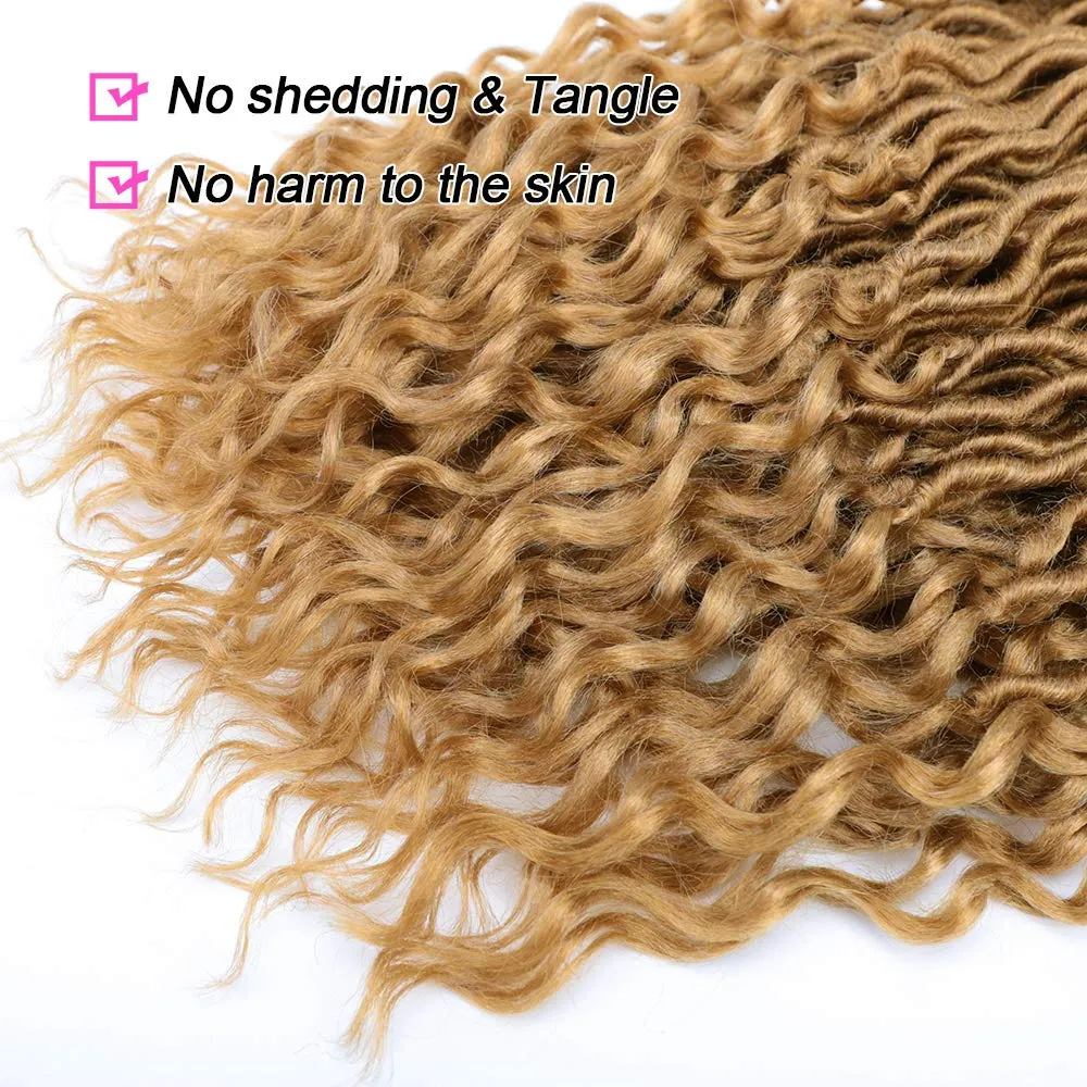 6 Packs Goddess Locs Crochet Hair 20 Inch Faux Locs Crochet Hair with Curly Ends, Crochet Pre looped Hair Brown Deep Wave Synthetic Braids Hair Extensions (20Inch, 27#)