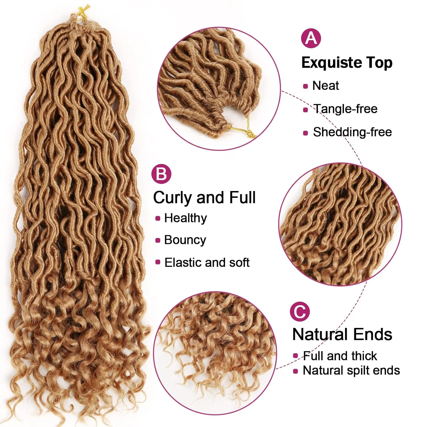 6 Packs Goddess Locs Crochet Hair 20 Inch Faux Locs Crochet Hair with Curly Ends, Crochet Pre looped Hair Brown Deep Wave Synthetic Braids Hair Extensions (20Inch, 27#)