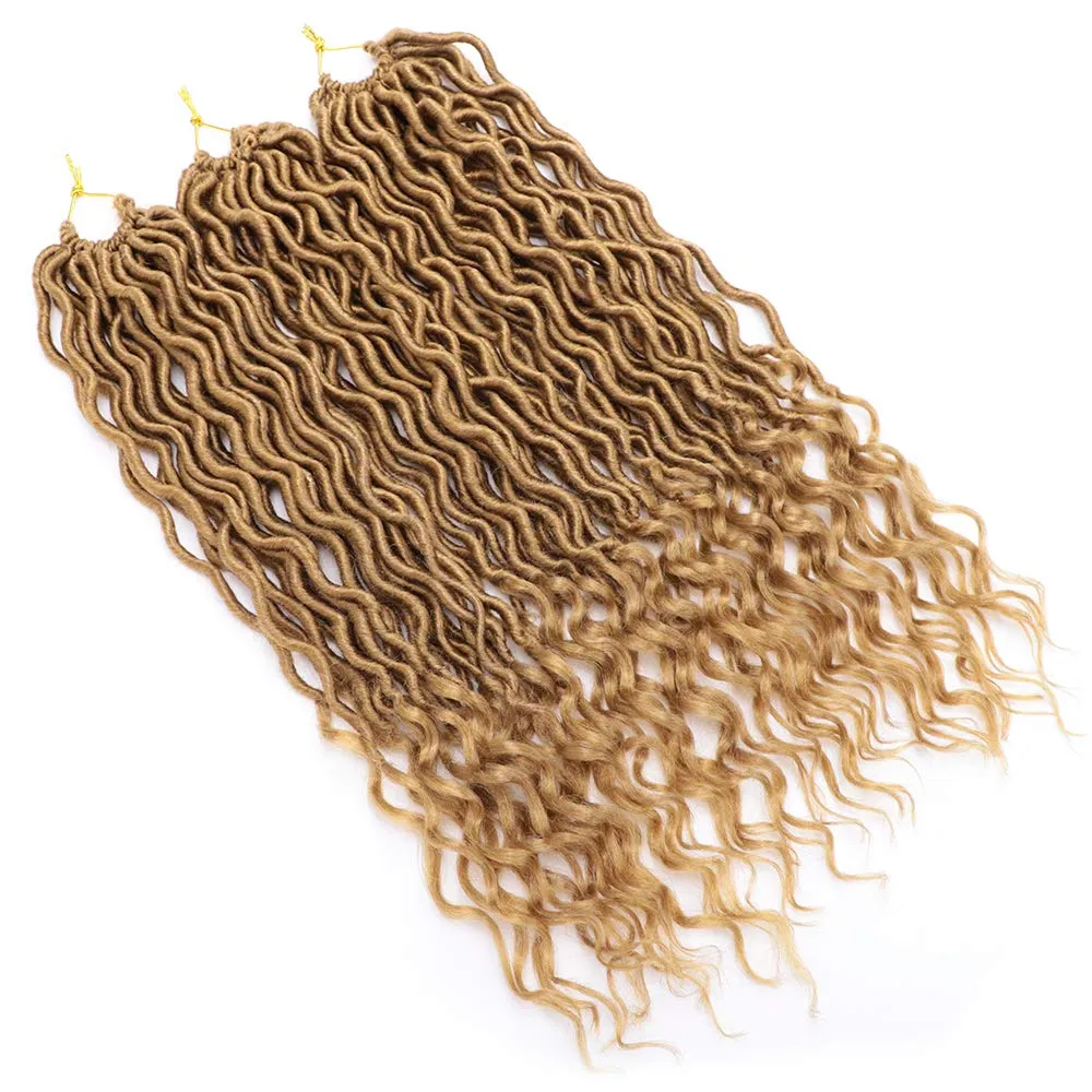6 Packs Goddess Locs Crochet Hair 20 Inch Faux Locs Crochet Hair with Curly Ends, Crochet Pre looped Hair Brown Deep Wave Synthetic Braids Hair Extensions (20Inch, 27#)