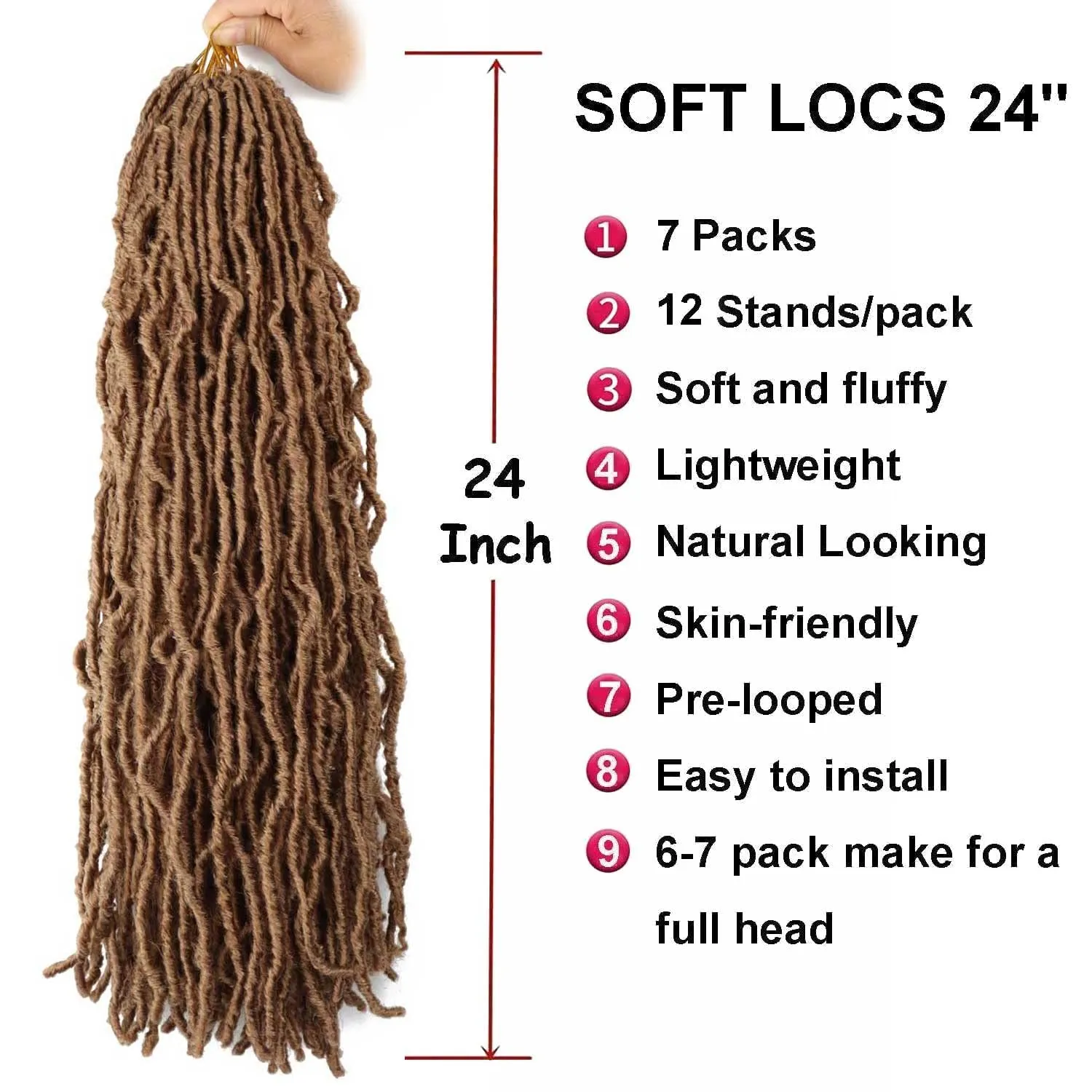 7 Packs Soft Locs Crochet Hair 24 Inch Pre Looped Wavy Goddess Locs Crochet Braids for Natural Butterfly Crochet Hair for Black Women (24 inch(pack of 7), 27#)
