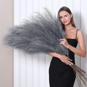 8 Pcs 45 inch Tall Faux Pampas Grass Decor, Large Artificial Grey Pompous Grass Bulk, Long Fake Pompas for Floor Vase Filler, Wedding, Baby Shower, Home and Boho Decor (Grey)