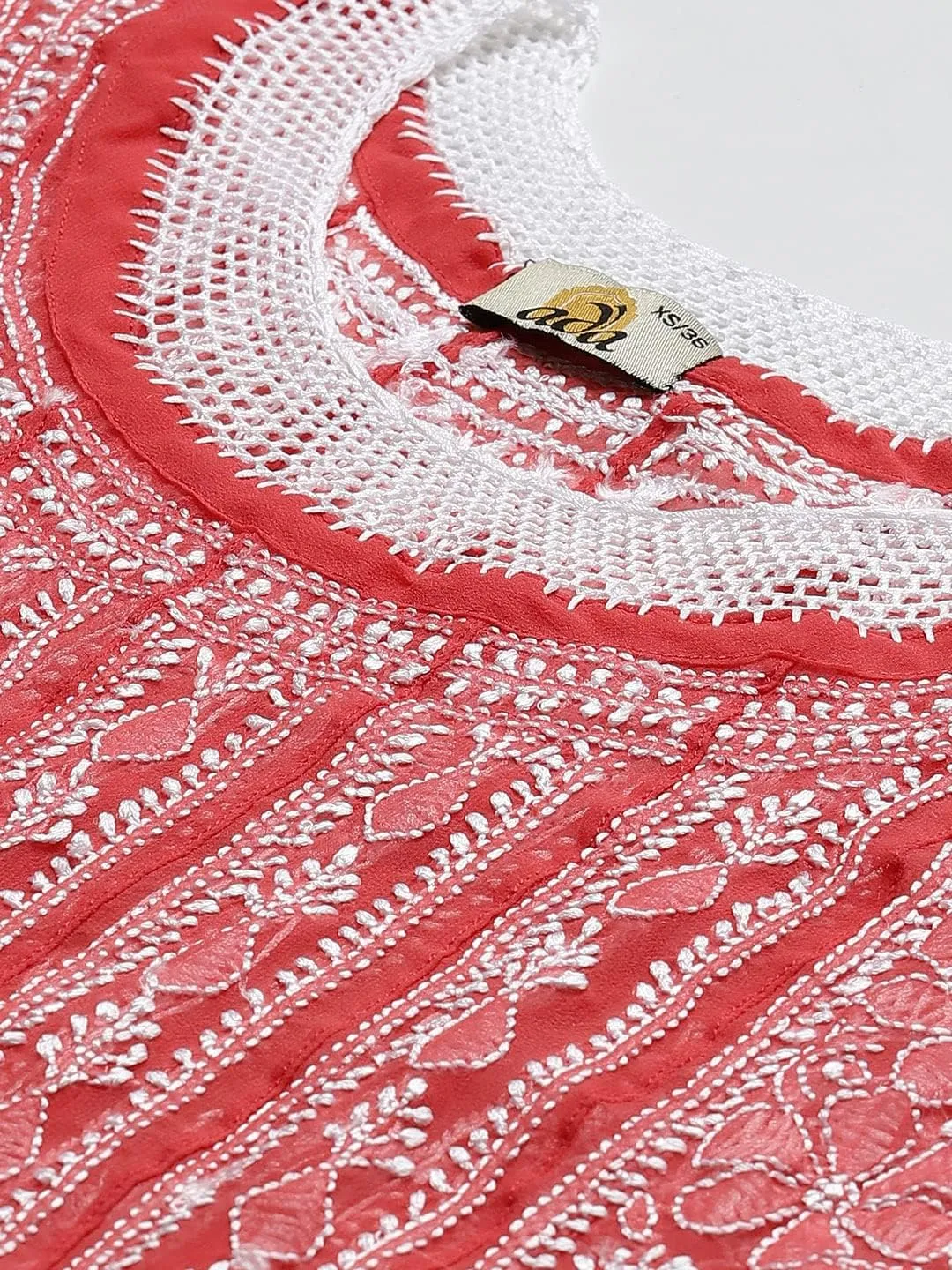 Ada Hand Embroidered Indian Chikankari Traditional Georgette Anarkali Kurta Kurti for Women A411207